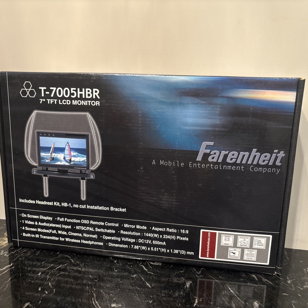Farenheit T-7005HBR 7 inch TFT LCD headrest monitor - New